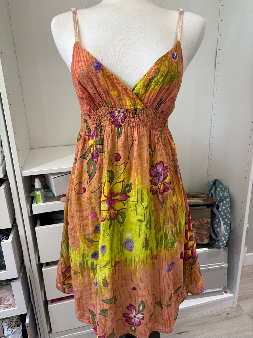 Ci Sono Orange and Yellow Floral Spaghetti Strap Mini Dress